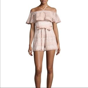 Alexis RARE Pink Araceli Crochet Lace Off the shoulder halter neck Romper Large
